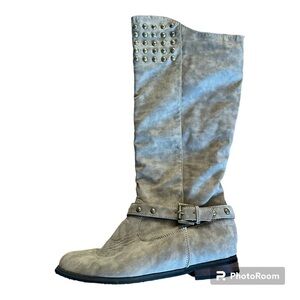 Tan studded faux leather cowgirl boot size 8